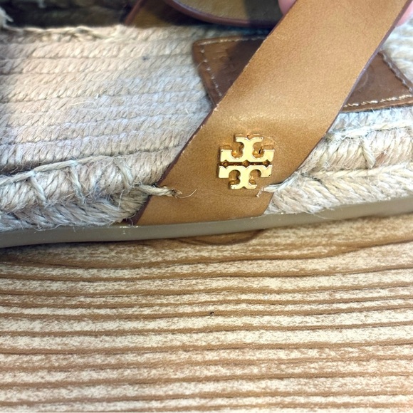 TORY BURCH Stretch-Canvas Espadrille Sandals Ankle Wrap Natural/Blue Size 7 - Picture 10 of 11